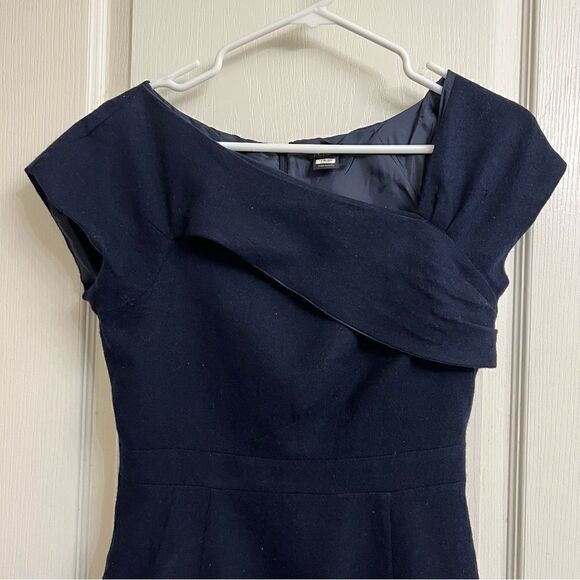 J. Crew Navy 100% Wool Origami Sheath Dress 12 SP - Picture 10 of 13